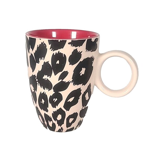 Mary Kay Coffee Mug Teacup Black and White Spotted Animal Print Red Inside. - Picture 8 of 8